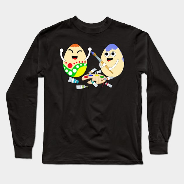 Cute Eggs Painting Happy Easter T-Shirt Boys Girls Kids Long Sleeve T-Shirt by reynoldsouk4